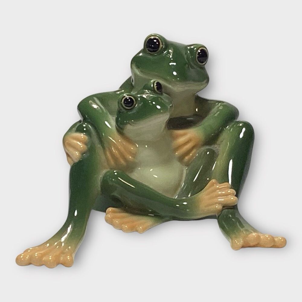 Frog Mom And Child Daughter Son Ganz Porcelain Signed 3.5in